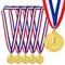 6-Pack Gold 1st Place Winner Medals for All Ages, Participation Awards with 15.5-Inch Red, White, and Blue Ribbon for Sports, Tournaments, Competitions (Metal, 2 in)